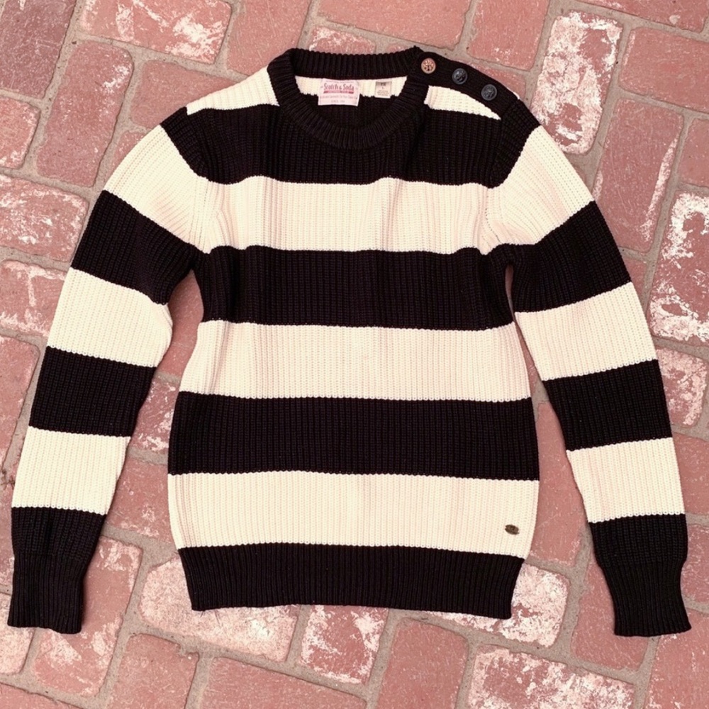 Scotch & Soda color block striped chunky heavy knit crewneck oversized sweater - Picture 6 of 15